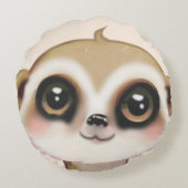 Cute stokstaart gezicht op lichte zand beige rond kussen (Achterkant)