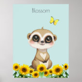 Cute stokstaartje en zonnebloemen poster (Voorkant)