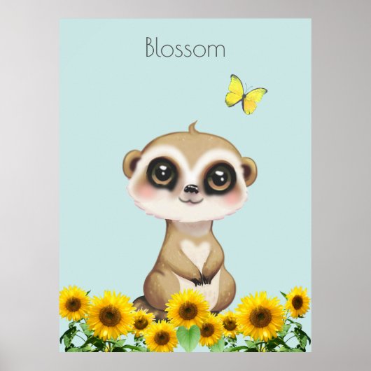 Cute stokstaartje en zonnebloemen poster (Voorkant)