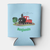 Cute stoomtrein cartoon illustratie blikjeskoeler (Voorkant)