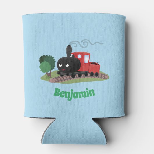 Cute stoomtrein cartoon illustratie blikjeskoeler (Achterkant)