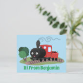 Cute stoomtrein cartoon illustratie briefkaart (Staand voorkant)