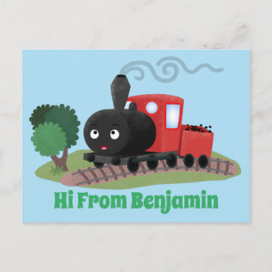 Cute stoomtrein cartoon illustratie briefkaart