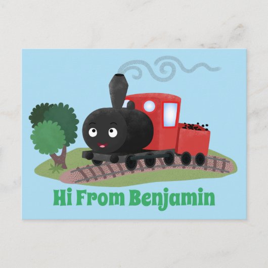 Cute stoomtrein cartoon illustratie briefkaart (Voorkant)