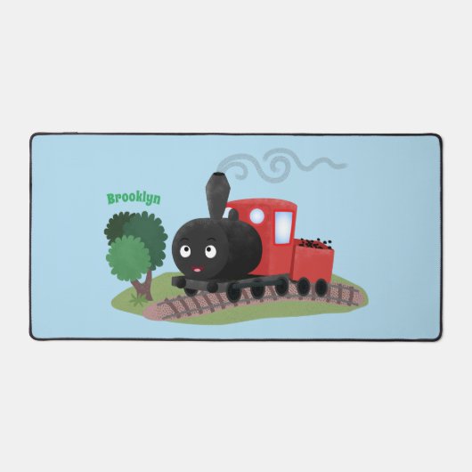 Cute stoomtrein cartoon illustratie bureaumat (Voorkant)
