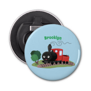 Cute stoomtrein cartoon illustratie button flesopener
