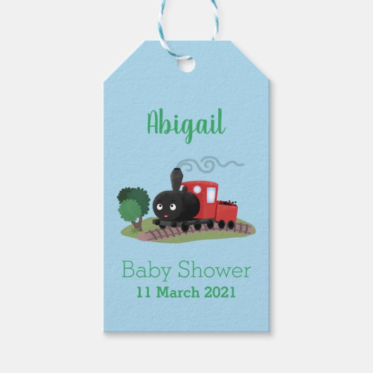 Cute stoomtrein cartoon illustratie cadeaulabel (Voorkant)
