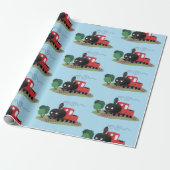 Cute stoomtrein cartoon illustratie cadeaupapier (Uitgerold)