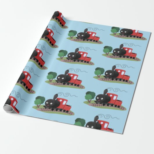 Cute stoomtrein cartoon illustratie cadeaupapier (Uitgerold)