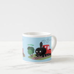Cute stoomtrein cartoon illustratie espresso kop