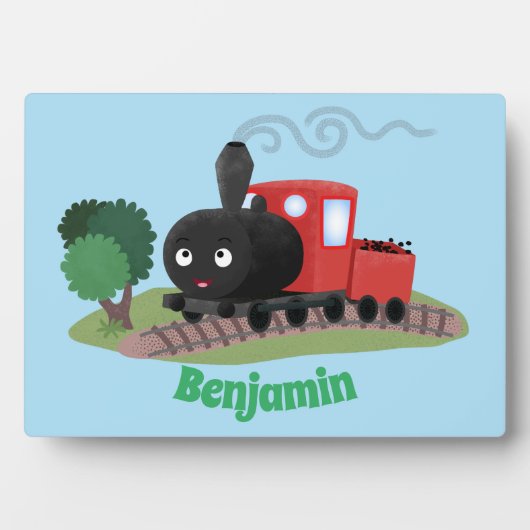 Cute stoomtrein cartoon illustratie fotoplaat (voorkant)