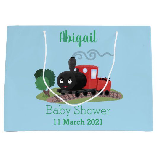 Cute stoomtrein cartoon illustratie groot cadeauzakje (Voorkant)