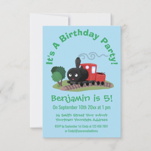 Cute stoomtrein cartoon illustratie kaart (Voorkant)