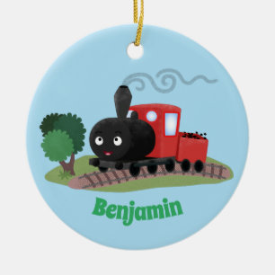 Cute stoomtrein cartoon illustratie keramisch ornament