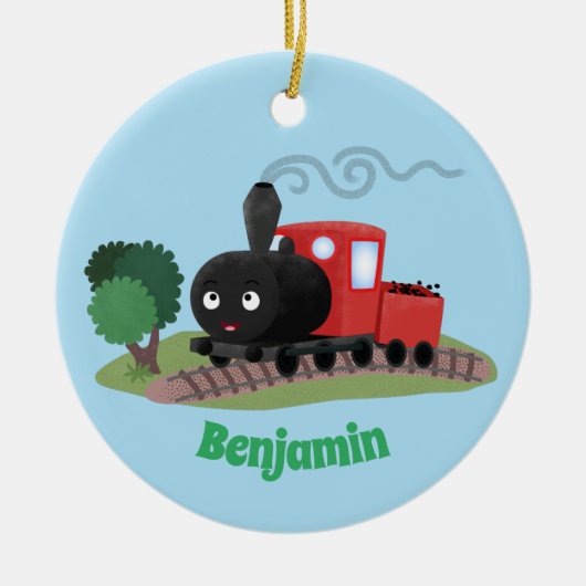 Cute stoomtrein cartoon illustratie keramisch ornament (Voorkant)