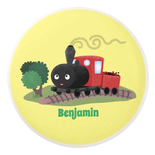 Cute stoomtrein cartoon illustratie keramische knop (Voorkant)