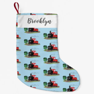 Cute stoomtrein cartoon illustratie kleine kerstsok