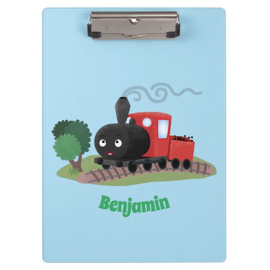 Cute stoomtrein cartoon illustratie klembord (Voorkant)
