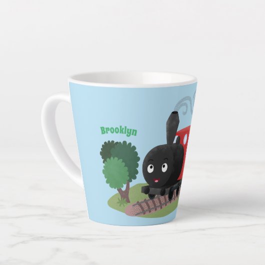 Cute stoomtrein cartoon illustratie latte mok (Linkerhoek)