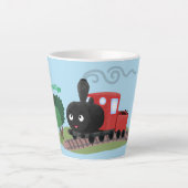 Cute stoomtrein cartoon illustratie latte mok (Voorkant)
