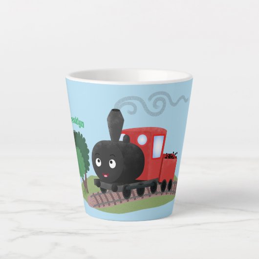 Cute stoomtrein cartoon illustratie latte mok (Voorkant)