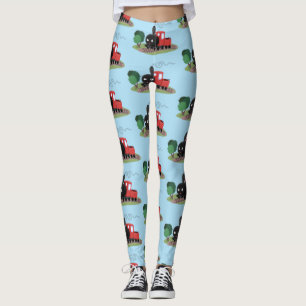 Cute stoomtrein cartoon illustratie leggings