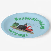 Cute stoomtrein cartoon illustratie papieren bordje (Gekanteld)