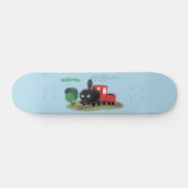 Cute stoomtrein cartoon illustratie persoonlijk skateboard (Horizontaal)