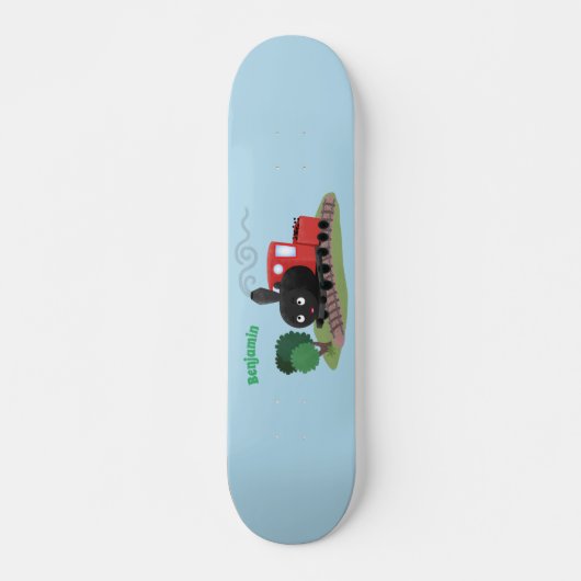 Cute stoomtrein cartoon illustratie persoonlijk skateboard (Voorkant)