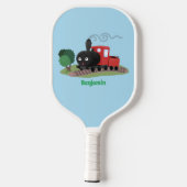 Cute stoomtrein cartoon illustratie pickleball paddle (Achterkant)