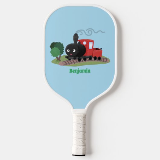 Cute stoomtrein cartoon illustratie pickleball paddle (Achterkant)