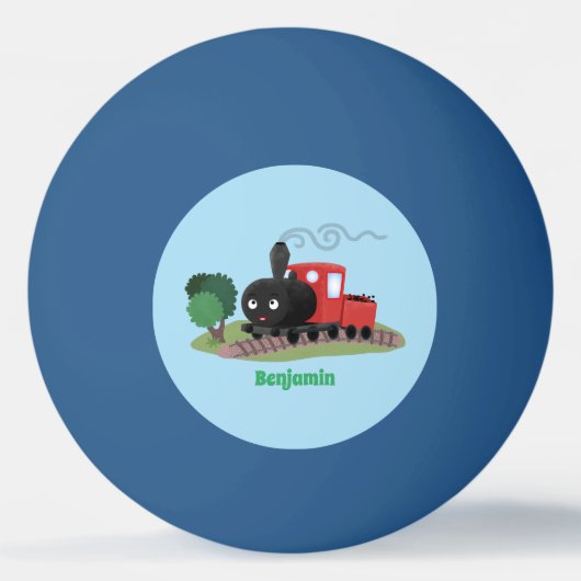Cute stoomtrein cartoon illustratie pingpongbal (Voorkant)