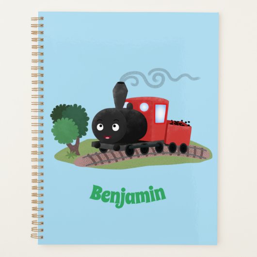 Cute stoomtrein cartoon illustratie planner (Voorkant)