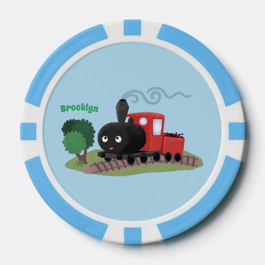 Cute stoomtrein cartoon illustratie poker chips (Voorkant)