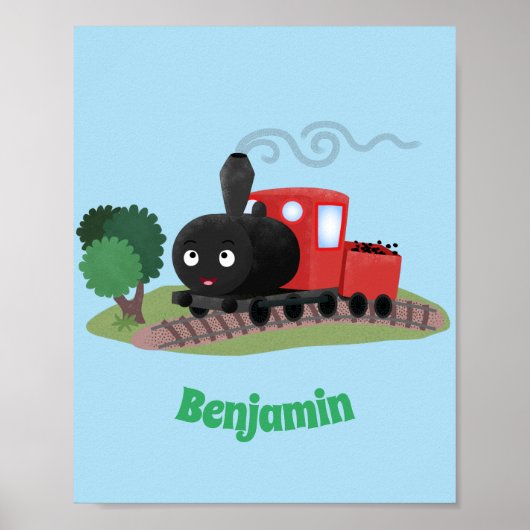 Cute stoomtrein cartoon illustratie poster (Voorkant)