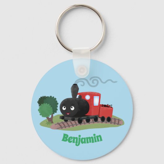 Cute stoomtrein cartoon illustratie sleutelhanger (Voorkant)