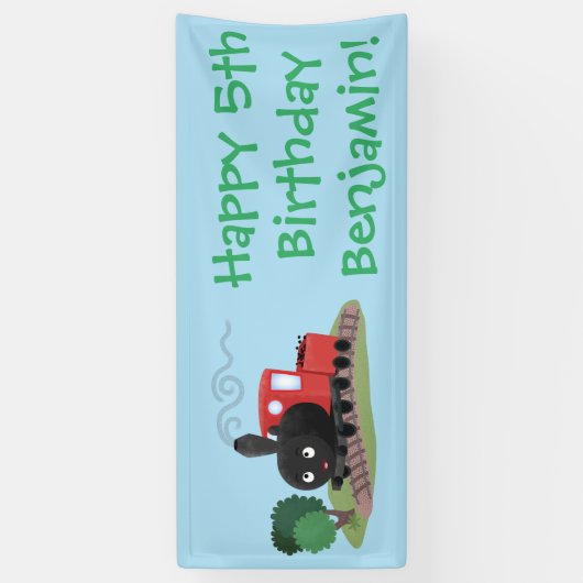 Cute stoomtrein cartoon illustratie spandoek (Verticaal)