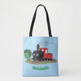 Cute stoomtrein cartoon illustratie tote bag
