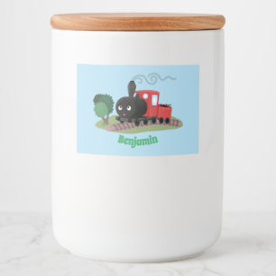 Cute stoomtrein cartoon illustratie voedselcontainer etiket