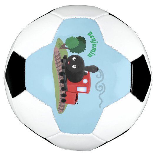 Cute stoomtrein cartoon illustratie voetbal (Gedraaid)