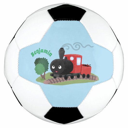 Cute stoomtrein cartoon illustratie voetbal (Voorkant)
