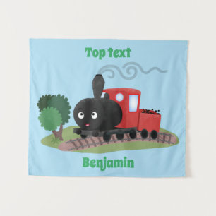 Cute stoomtrein cartoon illustratie wandkleed