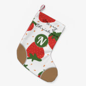 Cute storeberry red Monogrammed green stylish Xmas Kleine Kerstsok (Voorkant (Hangend))