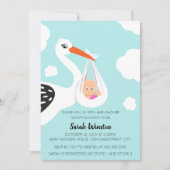 Cute Stork Baby Borrel Uitnodiging (Voorkant)