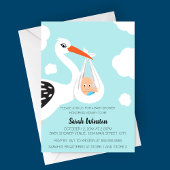 Cute Stork Baby Borrel Uitnodiging