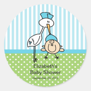 Cute Stork Baby Boy Baby shower Ronde Sticker
