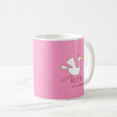Cute Stork Baby Boy Hello World Sebastian Pink Mug Koffiemok (Voorkant rechts)