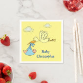 Cute Stork Baby Boy Shower Name Blue Yellow Servet (Insitu)