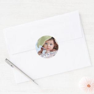 Cute Stork Baby Boy Stickers met je baby foto
