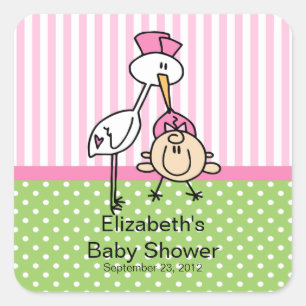 Cute Stork Baby Girl Baby shower Vierkante Sticker